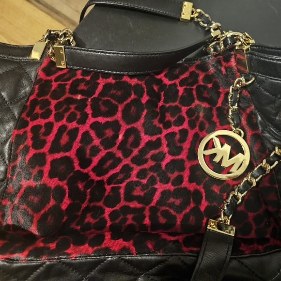 Michael Kors Red and Black Leopard Print Calf-Hair Shoulder/Hand Bag - Picture 1 of 8